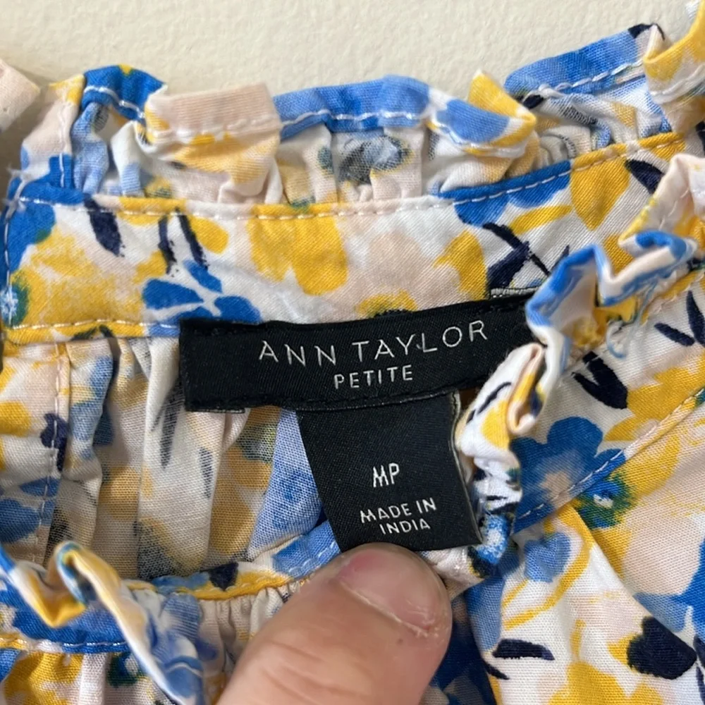 Ann Taylor Yellow Blue Floral Tiered Sleeveless Shift Dress Solarium Sun Size MP - Picture 10 of 10